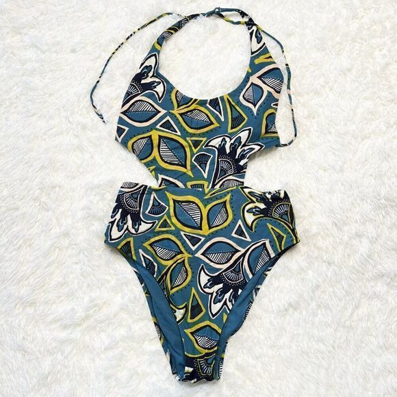 Aerie Blue Halter Cut Out One Piece Swimsuit 9959 - Picture 3 of 10